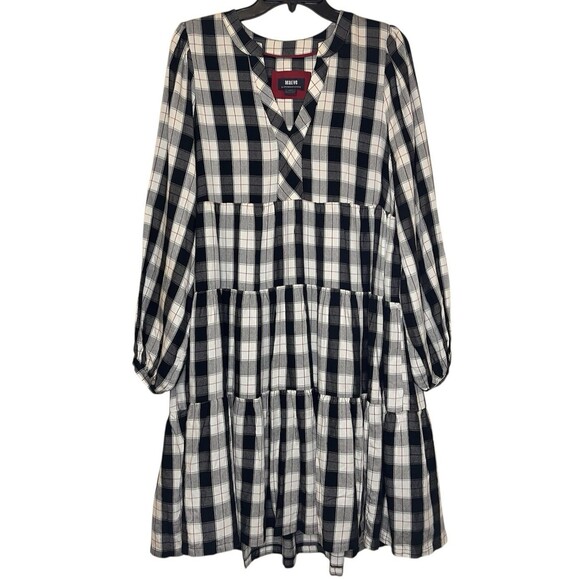 Maeve Dresses & Skirts - MAEVE Anthropologie Black Motif Amber Plaid Tiered Tunic Dress Flowy Boho Sz Med